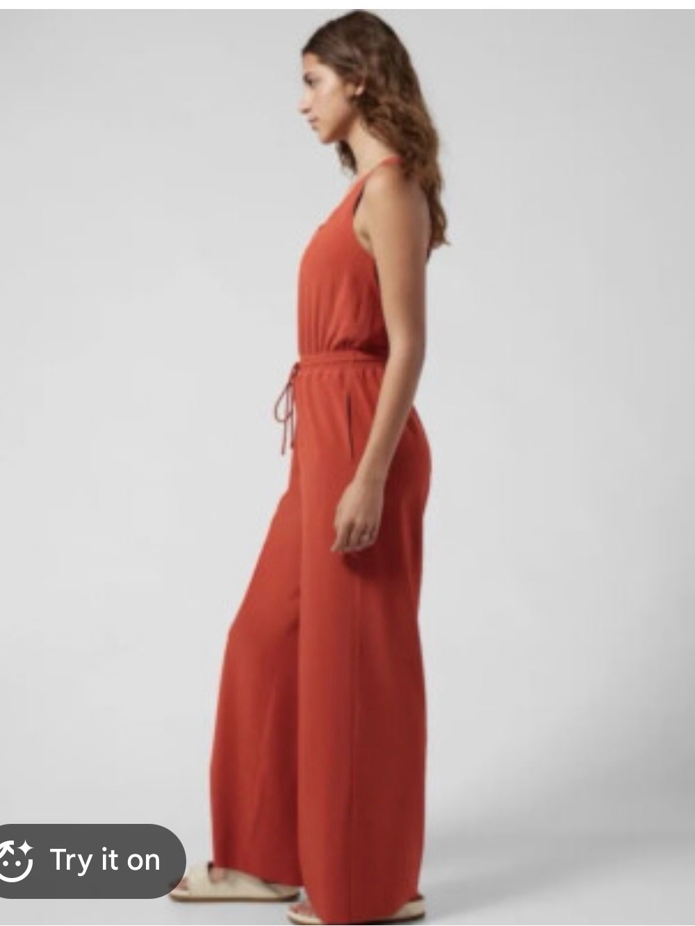 Athleta Savannah Sleeveless V-Neck Wide-Leg Jumpsuit in Burnt Orange - Picture 4 of 7